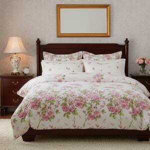 Completo Copripiumino In Percalle La-vie-en-rose Singolo - 155X255 90X205 + 1 Federa 50X80 Emporium Floreale Rosa Caleffi