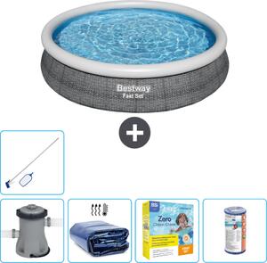 Set piscina gonfiabile rotonda Bestway - stampa rattan - 366 x 76 cm - inclusa pompa tenda - pacchetto manutenzione - filtro - kit pulizia