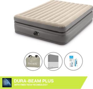 Letto ad aria Intex - 2 persone - 152 x 203 x 51 cm - Grigio - Con pompa incorporata, lenzuola antracite e set di riparazione