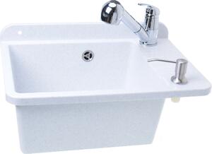 Lavello 505 mm Lavello con miscelatore monocomando estraibile Granito Bianco