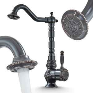 Rubinetto lavabo Ari Antique, miscelatore bagno vintage in ottone, beccuccio girevole 360, cartuccia Vetroceramica, nero anticato