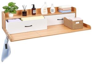 Lavatrice e asciugatrice da incasso con ripiano, 137x69,9 cm. Piano superiore in legno per lavatrice e asciugatrice con 2 cassetti e 2 ganci, ideale per organizzare e riporre in un armadio o in un angolo lavanderia. Colore: burlywood