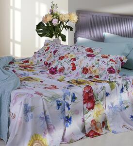 Completo Lenzuola In Percalle Poppies Matrimoniale - 250X290 175X205 + 2 Federe 50X80 Emporium Floreale Bianco Caleffi