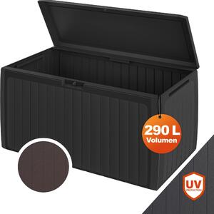 CASARIA® Baule da Giardino 117x47x60cm Aspetto Legno 290L Box Multiuso Multibox Cuscini 6 Ruote Coperchio Esterno