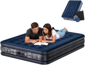 Materasso gonfiabile QEENTOE con pompa integrata, autogonfiante in 3 minuti, superficie floccata impermeabile, ideale per campeggio, uso domestico e per ospiti, dimensioni 203×152×38 cm