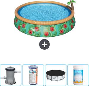 Piscina gonfiabile rotonda Bestway ad ambientazione rapida - Paradise Print - 457 x 84 cm - inclusa pompa - filtro - copertura - cloro