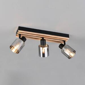 Reality Leuchten Faretto Travia, lunghezza 53 cm, a 3 luci, nero/grigio fumo dimmerabile, Nero, Soggiorno / Sala da pranzo, Metallo, Moderno, Downlight