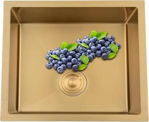 Lavello in acciaio inox - Lavello a una vasca - 50 x 45 cm - Rettangolare - Con rubinetto - 1 foro - Filtro e valvola di non ritorno - Da appoggio o da incasso - Oro