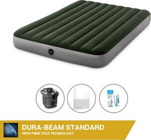 Letto gonfiabile Intex - 2 persone - 152 x 203 x 25 cm - Verde - Con pompa + lenzuolo bianco + set di riparazione