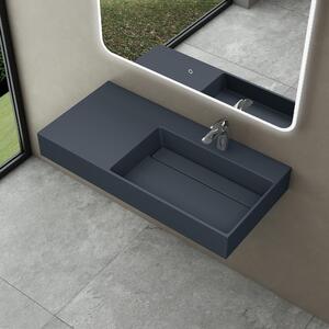 Doporro Lavabo Bagno Sospeso Lavabo da Appoggio Rettangolare in Marmo Resina Antracite Opaco, Vasca a Destra 90x48x13 cm con 1 Foro Rubinetto e Piletta Scarico, Colossum12