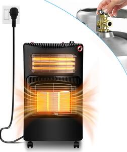 TolleTour 4200W stufa a gas ibrida incl. set di regolatori di pressione del gas - stufa elettrica a gas a infrarossi, stufa radiante a gas, bombole di gas butano e propano e collegamento elettrico
