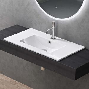 Doporro Lavabo da Incasso Rettangolare 80 cm in Vetroceramica Bianco Lucido, Lavandino Integrato con Foro Rubinetto, Installazione su Mensola o Mobile Bagno Br¹ssel912