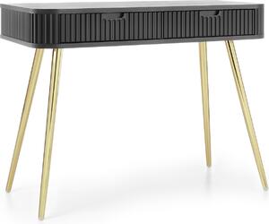 Tavolino da toilette con gambe nere e dorate, mobile da appoggio, 2 cassetti, stile moderno e alla moda