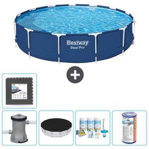 Piscina Bestway Round Steel Pro - 396 x 84 cm - blu - inclusa copertura per la pompa - pacchetto manutenzione - filtro - piastrelle per il pavimento