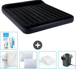 Lettino Intex - 2 persone - 183 x 203 x 25 cm - Blu scuro - Consegna inclusa Lenzuolo di ricambio - Bacio - Pompa - Set di riparazione e protezione per il cuscino