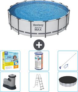 Piscina Bestway Round Steel Pro MAX - 488 x 122 cm - grigio - inclusa pompa - scala - copertura pacchetto manutenzione - filtro - kit pulizia