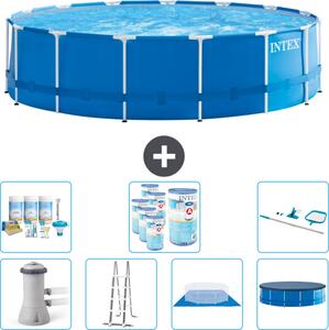 Piscina Intex con struttura rotonda - 457 x 122 cm - blu - inclusa pompa - scala - telo di fondo - pacchetto di manutenzione della copertura - filtro - kit di pulizia