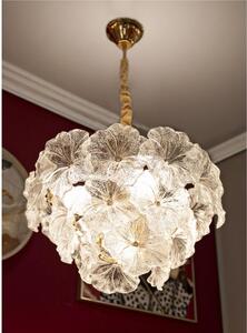 Lampadario con 5 punti luce E 14 in metallo dorato, IBISCUS CEILING Dimensioni � 47x30x h 73 cm petali di luce in vetro colorato telaio oro