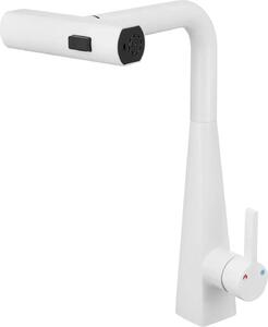Rubinetto da cucina - Rubinetto estraibile per lavello - Orientabile a 360° - Doccetta rimovibile - 3 tipi di getto - Bianco