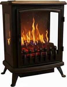CHEMIN'ARTE - Caminetto elettrico da appoggio Fire Glass Nero – Effetto fiamme LED 3D, riscaldamento, zero manutenzione