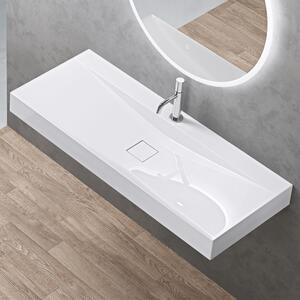 Doporro Lavabo da Appoggio o Sospeso Rettangolare 120 cm in Marmoresina Bianco Lucido, Lavandino Bagno con Foro per Rubinetto Colossum810