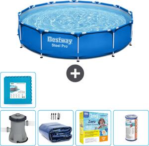 Piscina Bestway Round Steel Pro - 366 x 76 cm - blu - pompa inclusa - tenda da sole - pacchetto manutenzione - filtro - pavimento in piastrelle