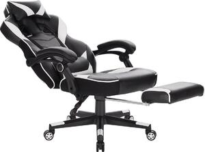 Sedia da gaming Happyment Preformace – Regolabile in altezza – Con poggiapiedi – Sedia da ufficio ergonomica – Pelle finta – Bianca – 2 in 1 gaming e ufficio