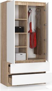 BDW, armadio 2 ante, 2 cassetti, 180x90x51 cm, rovere Sonoma / bianco