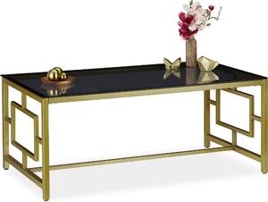 Tavolino Relaxdays, piano in vetro nero, robusta struttura in metallo, tavolino da salotto, A x L x P 45 x 110 x 60 cm, nero-oro