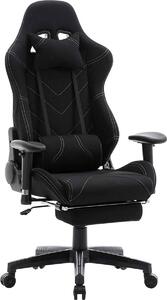 Sedia da gaming – Nera – Ergonomica – Regolabile in altezza – Con poggiapiedi – Rivestimento in tessuto – Gaming e ufficio