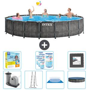 Piscina Intex Round Prism Frame Greywood - 549 x 122 cm - inclusa pompa - scaletta - telo di fondo - pacchetto manutenzione copertura - filtro - piastrelle per il pavimento