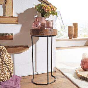 FineBuy tavolino da salotto in legno massello gambe in metallo casa di campagna forma tronco d'albero vero legno natura colore selezionabile