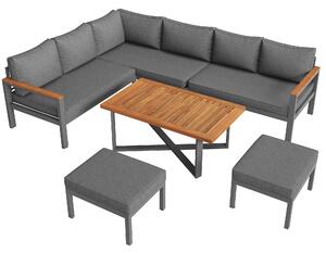 Set da giardino per 7-8 persone, 3 sedute doppie, 2 sedute singole e tavolo, Grigio scuro