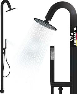 Doccia da giardino V2A in acciaio inox 2 connessioni acqua calda + acqua fredda doccia a pioggia doccia a mano doccia esterna