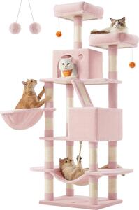 Tiragraffi Feandrea Grande 168 cm di altezza L tiragraffi con 13 tiragraffi, 2 piattaforme, 2 grotte, cesto, amaca, palline di peluche
