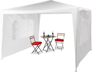 Relaxdays Gazebo 3x3 m, 2 pareti laterali, struttura in metallo, telo in PE, finestra, gazebo da festa, chiuso, bianco