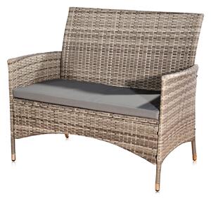Panca da giardino in polyrattan 2 posti grigio resistente alle intemperie incl. cuscini balcone giardino