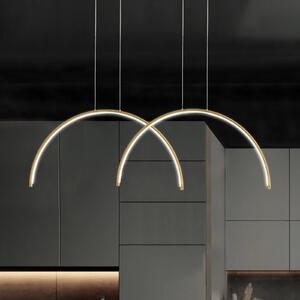 Viokef Lampada LED a sospensione Megan, lunghezza 95 cm, color oro, 2 luci. Megan, Ottone / Oro, Soggiorno / Sala da pranzo, Alluminio, Moderno