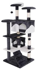 Tiragraffi per gatti lionto, albero tiragraffi e giochi da 130 cm con 2 grotte, scale, 3 aree di riposo e paletti in sisal, grigio/bianco