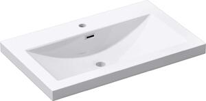 Doporro Lavabo ad Incasso Soprapiano Lavabo Bagno da Appoggio Rettangolare 76,5x48x13 cm Bianco Lucido, Lavandino in Marmoresina con Foro Rubinetto e Troppopieno Colossum01
