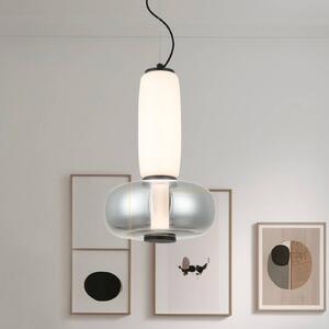 Viokef Lampada LED a sospensione Avery, grigio fumo/bianco, Ø 32 cm, vetro