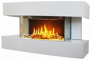 CHEMIN'ARTE - Caminetto elettrico da parete Lounge Medium Bianco 82 cm con effetto fiamme LED, riscaldamento programmabile, telecomando