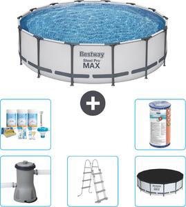 Piscina Bestway Round Steel Pro MAX - 427 x 107 cm - grigio - inclusa pompa - scala - copertura pacchetto manutenzione - filtro