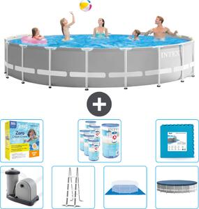 Piscina Intex Round Prism Frame - 548 x 122 cm - grigio - inclusa pompa - scaletta - telo di fondo - pacchetto di manutenzione della copertura - filtro - pavimento in piastrelle