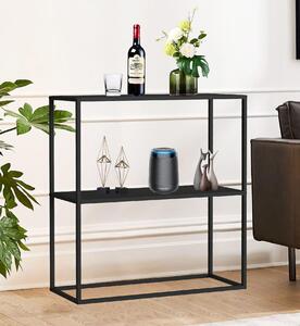 DanDiBo Tavolo consolle in metallo nero stretto con 2 livelli moderno 80x80x25 cm Scaffale in piedi 96473 Scaffale in metallo con ripiano