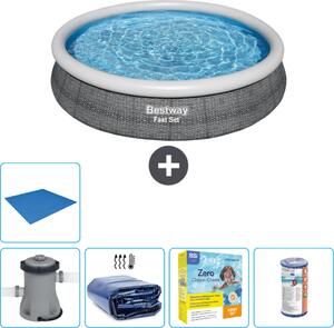 Piscina gonfiabile rotonda Bestway a presa rapida - stampa rattan - 366 x 76 cm - inclusa pompa - tenda da sole - pacchetto manutenzione - filtro - telo di protezione