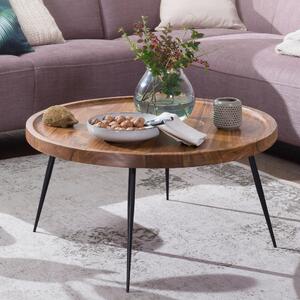 FineBuy tavolino in legno massiccio Sheesham rotondo Ø 75 cm - tavolo da salotto con gambe in metallo | tavolo di design fatto a mano in stile retrò | stabile