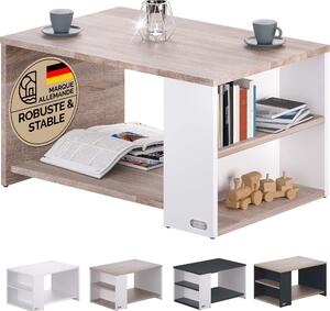 CASARIA® Tavolino Divano da Caffè con Ripiano 2 Scomparti 90x60x50cm in Legno Carico Max 50kg Tavolo Basso Soggiorno Salotto