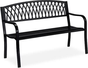 Panchina da giardino Relaxdays, a due posti, robusta, design rustico, comoda, in metallo, dimensioni: 87 x 127 x 60 cm, nera