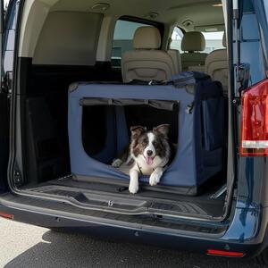 Trasportino per animali domestici belviona pieghevole, comodo e sicuro, Oxford + rete, riponibile in poco spazio, fino a 22 kg, 90x61x65 cm, blu navy